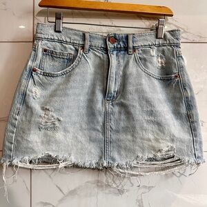 Garage Distressed Denim Mini Skirt